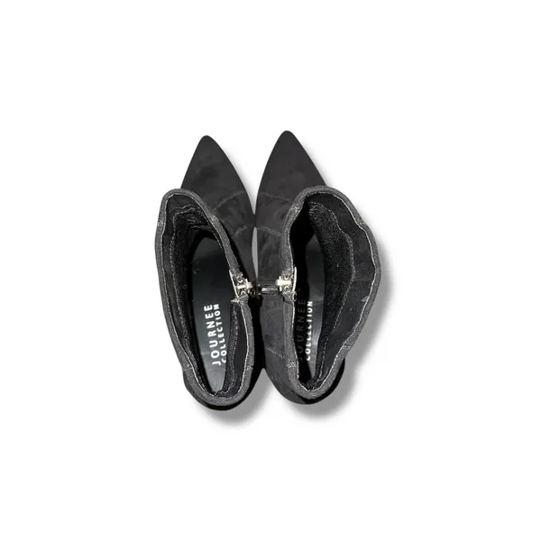 Journee Collection Ankle Boots Size‎ 9.5 Black Faux Suede Pointed Toe Zip Heel - Image 6