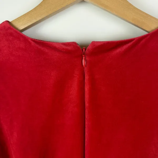 J Crew Long Sleeve Shift Dress Sz 18 Red Stretch Velvet‎ Holiday Cocktail Preppy - Image 3