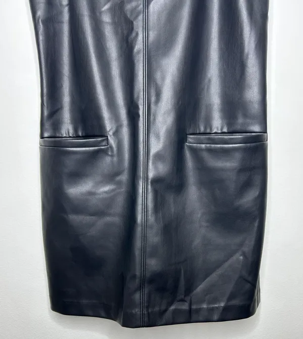 Abercrombie Black Faux Leather Front Pocket Mini Shift Dress Layering - Image 8
