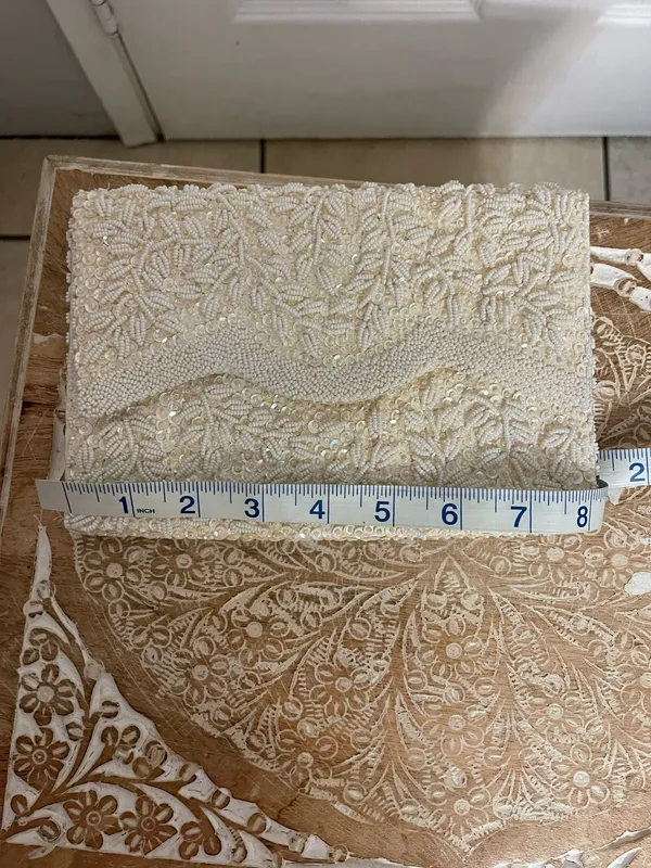 La Regale Beaded Ivory Sequin Envelope Clutch - Image 13