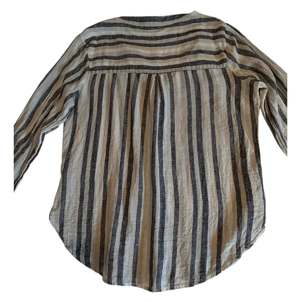 Milano Womens Linen Blend Striped Button Down Shirt Neutral Long Sleeve Size M - Image 9