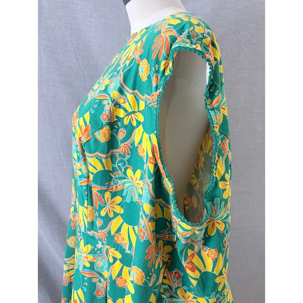 Bright and Beautiful Midi Dress Green Floral Sunburst Mod Retro Plus 24 - Image 5