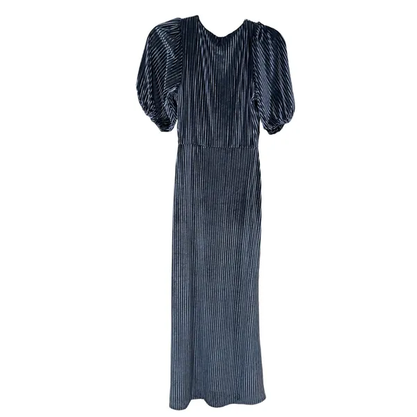 Lovers + Friends NWT Sarai‎ Maxi Dress Short Sleeve Velvet Ribbed Steel Blue - Image 6