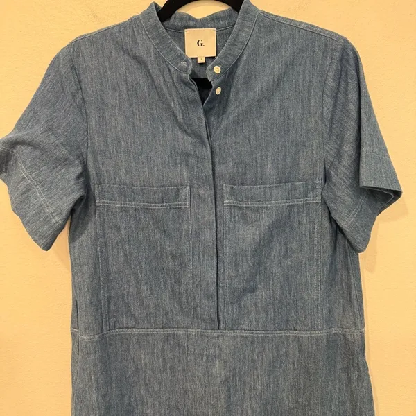 G. Label by Goop (gwyn) Blue Denim Chambray Short Sleeve Dress 2 - Image 4