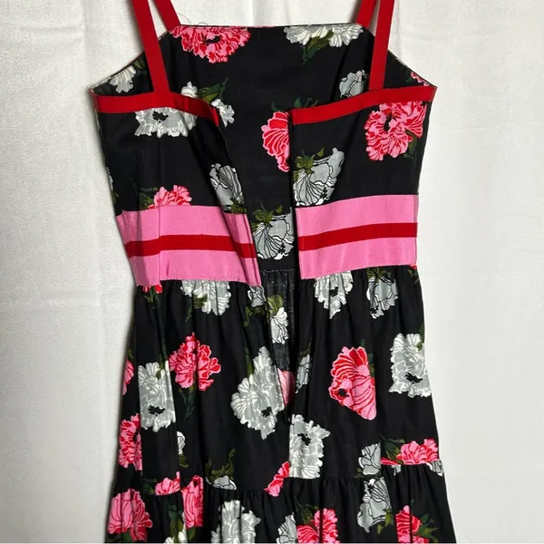 Vintage 60’s 70’s Posy Floral Print‎ Black White Pink Red A Line Midi Dress - Image 3
