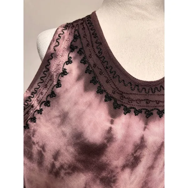 Tie Dye Midi‎ Dress Cover-Up Womens OSFM Purple Embroidered Boho Hippie Festival - Image 3