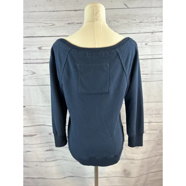 Y2k Abercrombie and Fitch Sweatshirt Womens Medium Navy Blue Logo Pullover - Image 3
