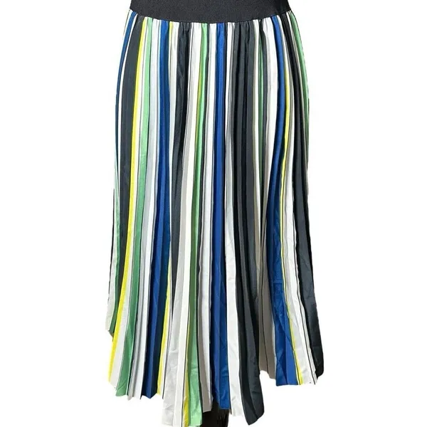 Sachin & Babi Knit Multi Pleat Midi Dress Womens L Black Green Cocktail Flare - Image 8