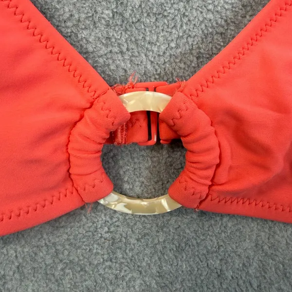 Aerie Scoop Plunge Bikini Top Women's Medium Coral Swimwear Ring Accent - Image 2
