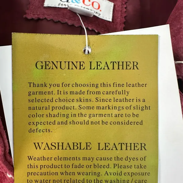 Denim & Co Burgundy Washable Leather Jacket Contrast Stitch Barn Coat Large Flaw - Image 4