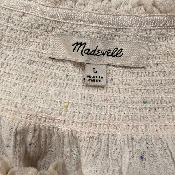 Madewell White Gauze Confetti Smocked Dress Short Sleeve Boho Cotton Large - Image 6