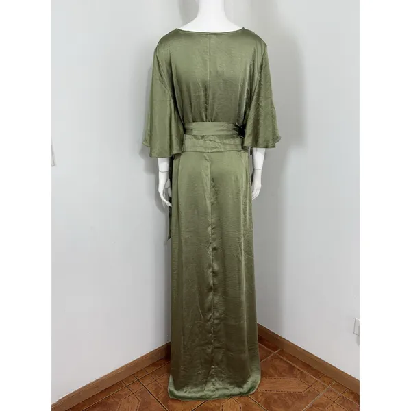 Six Stories Sage Green Satin Wrap Maxi Dress Women UK 22 Flutter Sleeve NWT $199 - Image 5