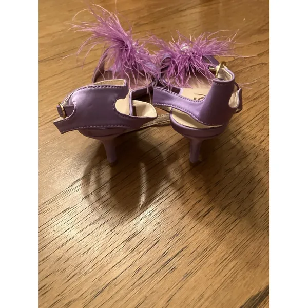 FSJ Purple Satin Pointed Toe Strappy Ankle Strap Feather Pumps Party US 7 - Image 4