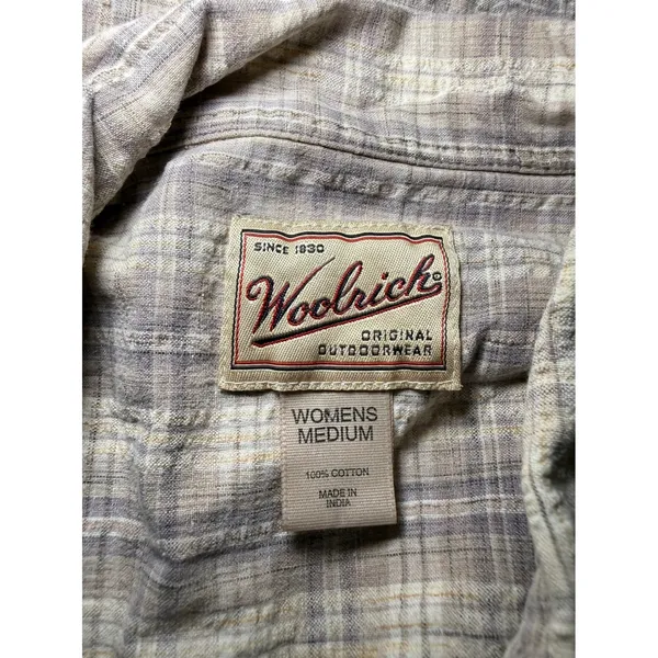 Woolrich Womens 90s Khaki Plaid Cotton Short Sleeve Button Up Shirt Size M - Image 7