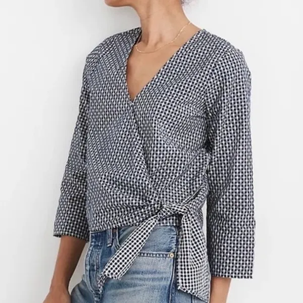 Madewell Textured Cotton Wrap Top Size Small - Image 2
