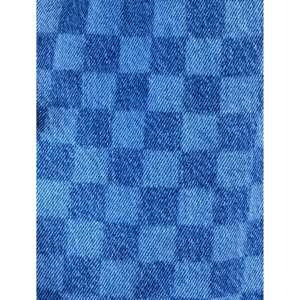 High Rise Straight Leg Raw Hem Checkered Blue Jeans 24 - Image 5