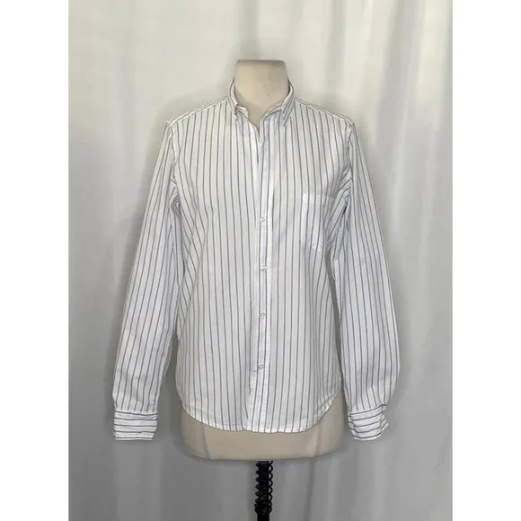 FRANK & EILEEN Crinkle Barry Buttondown Top Blouse‎ White Blue Dotted Small - Image 2