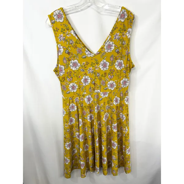 Candies XL‎ Mini Dress Yellow Floral Twist Front Sleeveless Preppy Boho 1039 - Image 2