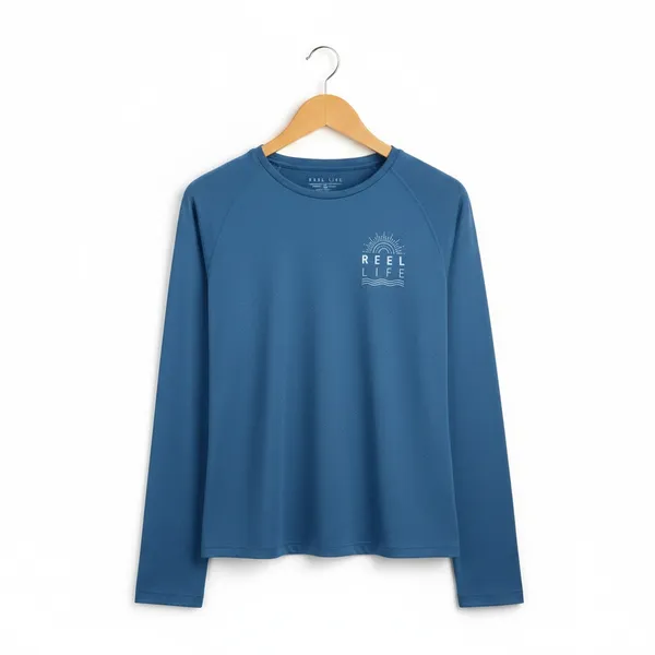 Reel Life Womens UV T-Shirt Size L Navy UPF Sun Protection Thumbholes Fishing - Image 12