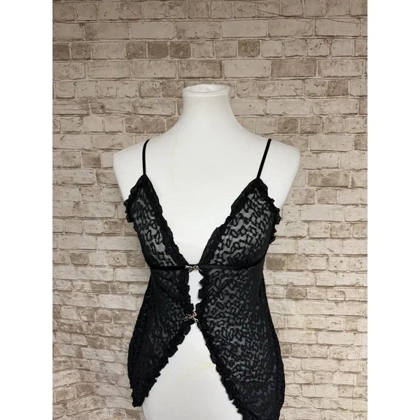 Victoria's Secret The‎ Lacie Black Top With Cheetah Print M - Image 2