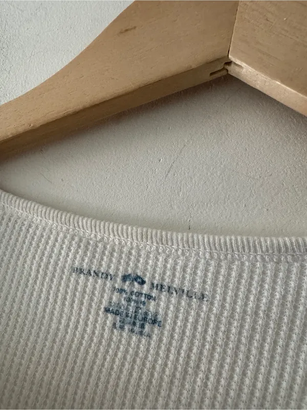 Brandy Melville White Callan Long Sleeve Waffle Knit Henley Thermal‎ Long Sleeve - Image 6