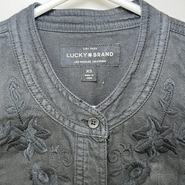 Lucky Brand Popover Dress Black Embroidered Denim Pullover Long Sleeve Y2K XS - Image 4