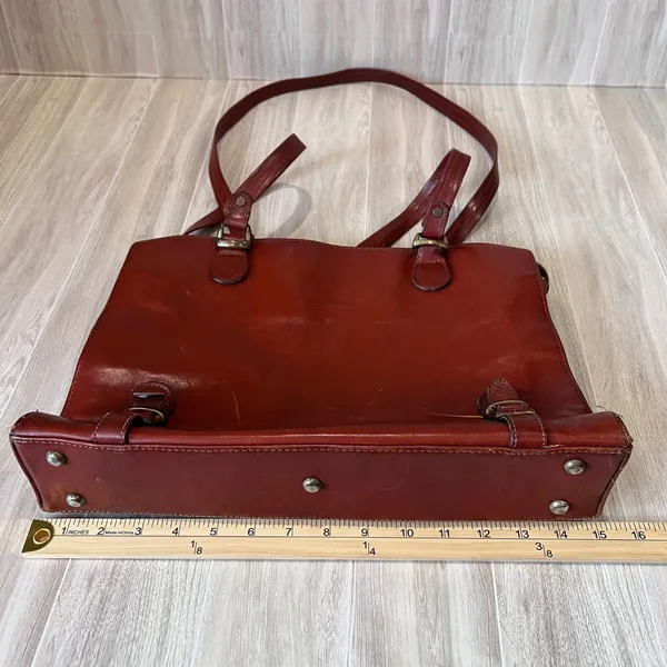 Texier Leather Satchel Shoulder Bag Work School Travel Vintage Redish Brown - Image 16