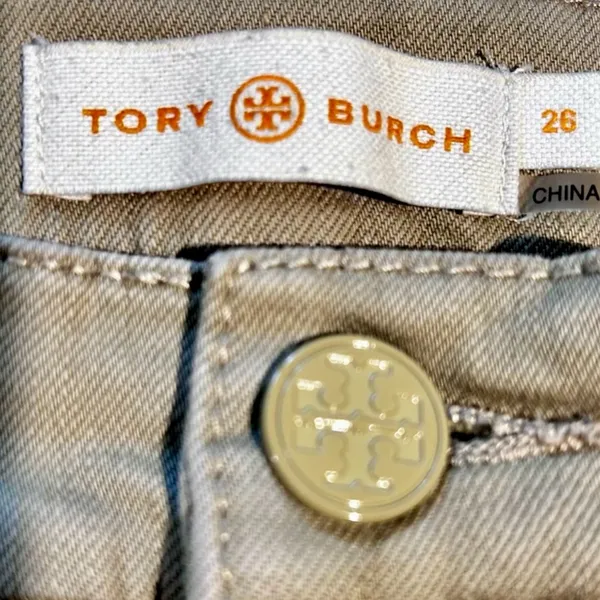 Tory Burch Emmy Beige Slim Ankle Pants Gold Snap Detail Stretch Sz 26💛 - Image 11