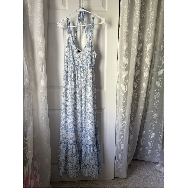 Lulus My Love Story Floral Print Tie-Back Maxi Dress side zipper size S - Image 2