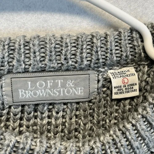 LOFT & BROWNSTONE Sweater Women's L Chunky Gray Crew Neck Pullover Knit‎ Wool - Image 5