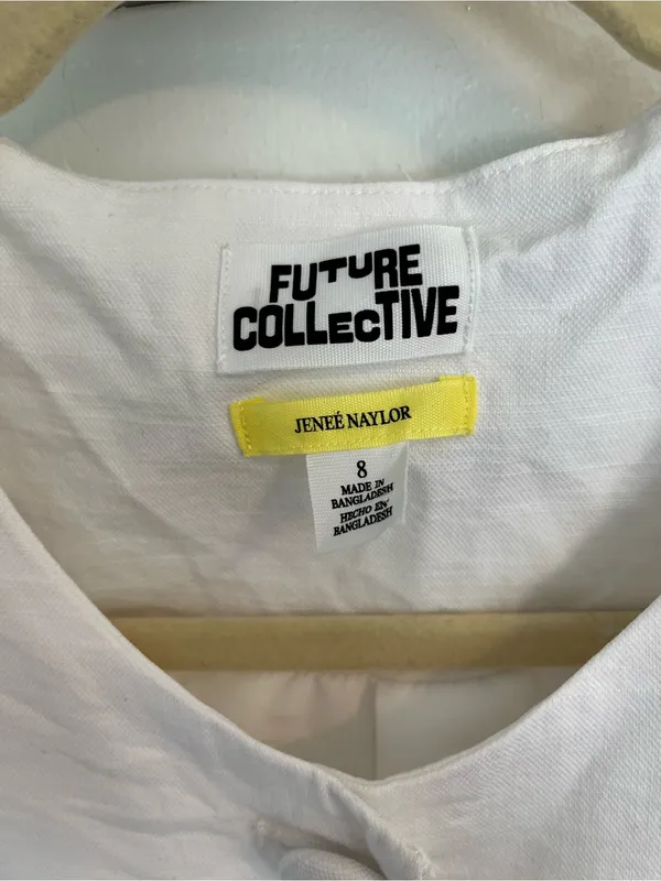 Future Collective White Sleeveless Button-Front Vest cotton blend women’s size 8 - Image 2