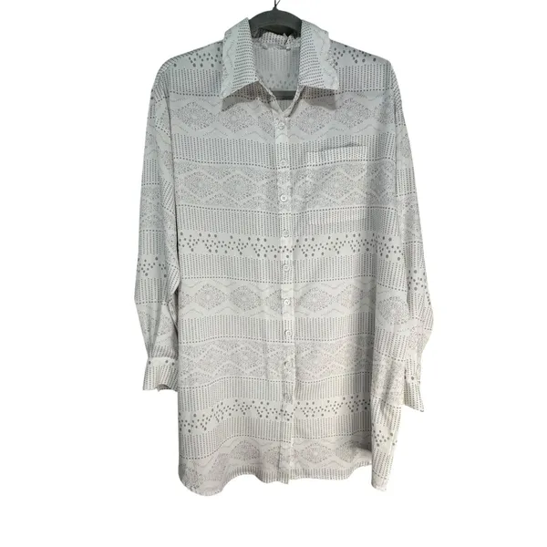 Cupshe Womens White‎ Geometric Print Button Down Shirt Dress Cover Up Size S - Image 8