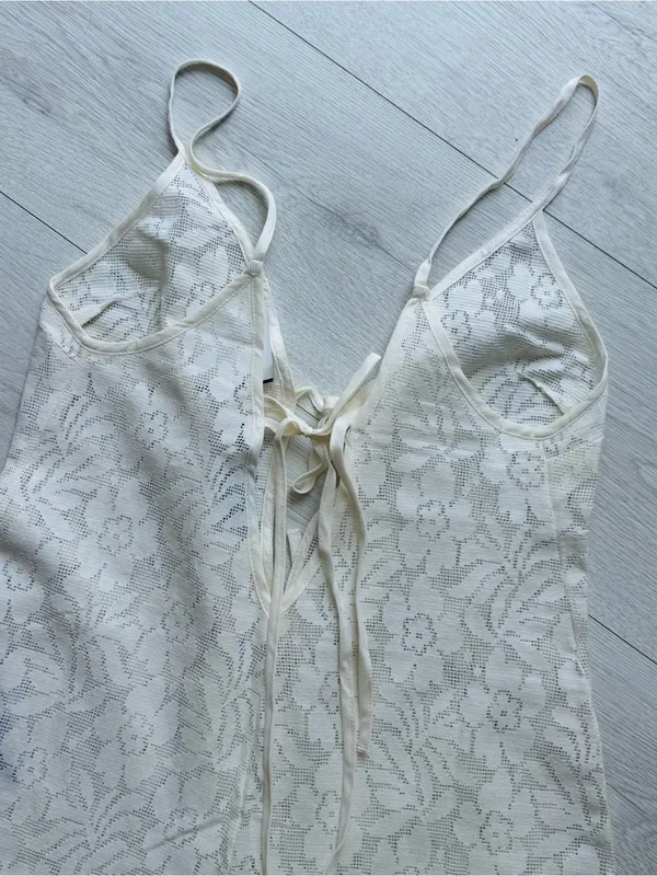 ASOS Womans Size 4 See Through,beach summer, jumpsuit wide leg in cream color - Image 4