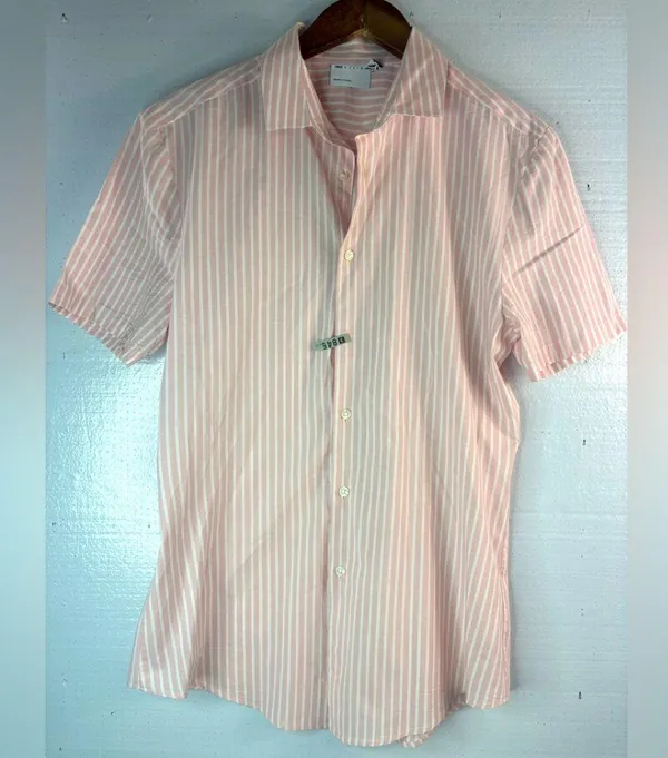 ASOS M Preppy Pastel Pink and White Striped Button Down Shirt - Image 11
