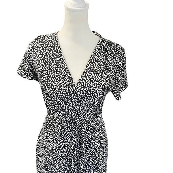 DVF Julian Two Wrap Dress Black White Cotton Silk Size 4 - Image 3