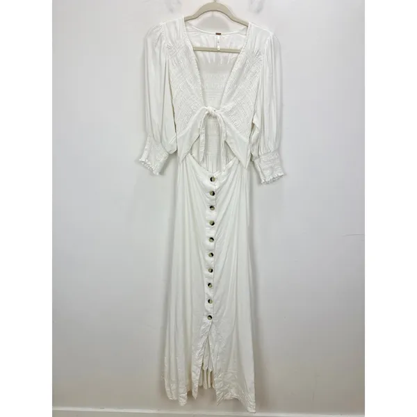 Free People String Of Hearts Maxi Dress Dress Linen Blend Ivory White Small - Image 8