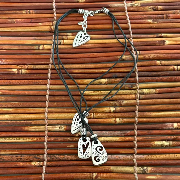 Brighton Silver and Black Triple Strand Heart Pendant Necklace 16”-18” - Image 3