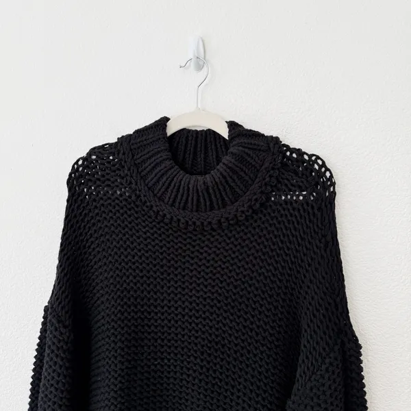 [Free People] Black‎ My Only Sunshine Chunky Knit Mock Neck Sweater Sz Medium M - Image 5