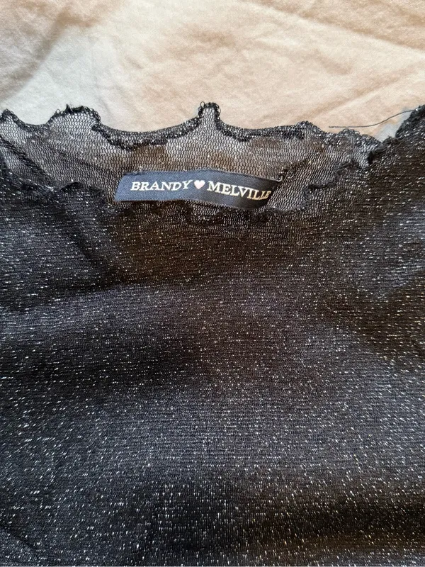 Brandy Melville Black Sparkle Sheer Long Sleeve Top - Image 2