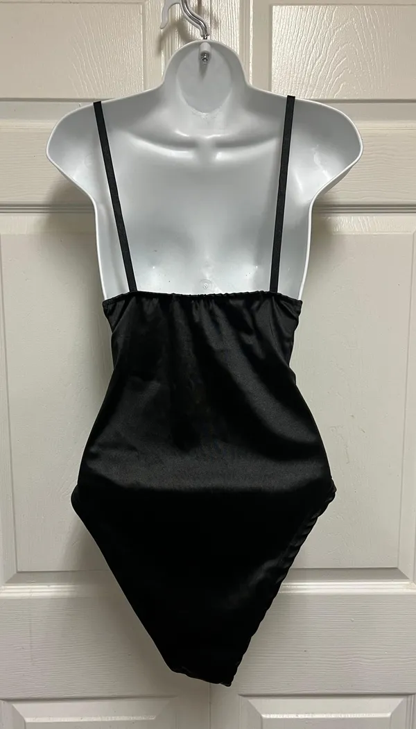 MNDSUDHG Black Satin Backless V-Neck Bodysuit - Image 7