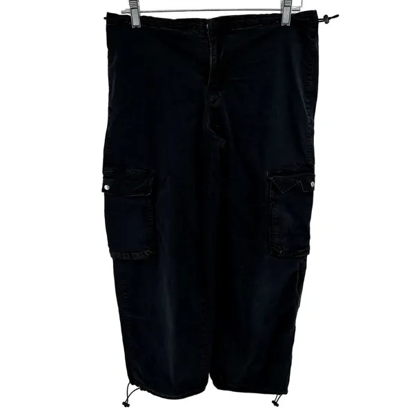 PacSun Parachute Pants Low Rise Baggy Loose Relaxed Cord Waistband Black Small - Image 2