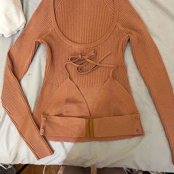 Jonathan Simkhai Jayline Pullover &‎ Bralette Set Ribbed Knit Dawn Size Large Brown - Image 6