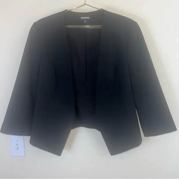 Express Black Cropped Open Front Blazer Size‎ 14 3/4 Sleeve Career Work - Image 6