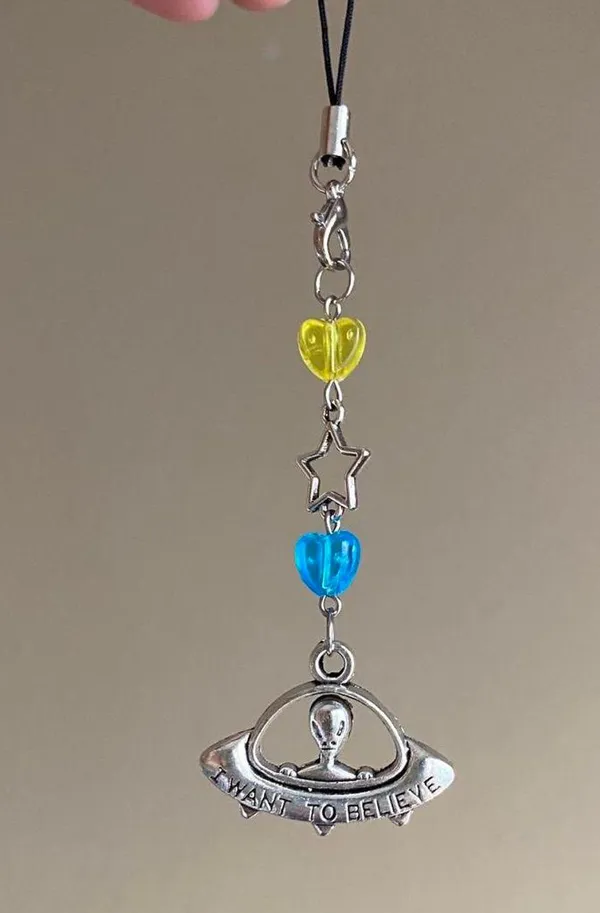 funny funky y2k Kawaii alien phone charm/strap/accessory/bag charm/display👽💙💛 - Image 2