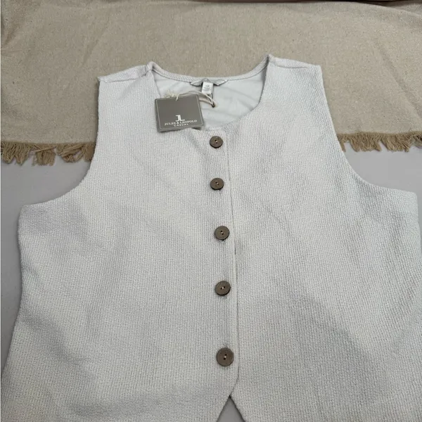 Jules & Leopold Button-Up Vest Women's Ivory Beige Button-Up Vest Size L Casual - Image 2