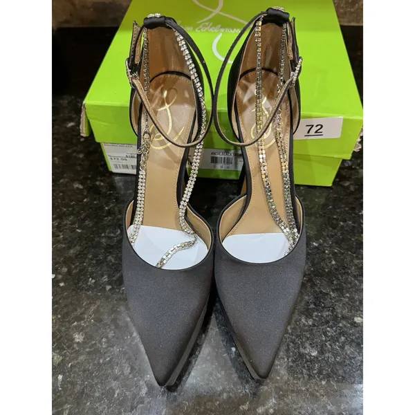 Sam Edelman Andie Pumps Black Satin Embellished Platform Heel Size 8.5 - Image 5