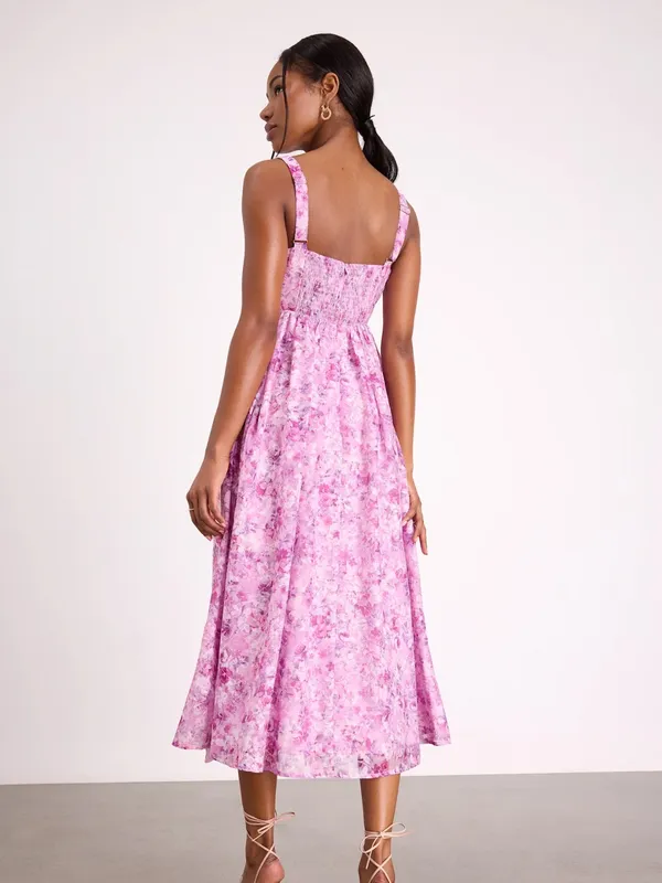 Lulus Colwyn Light Magenta Floral Jacquard Bustier Midi Dress Size Small - Image 2