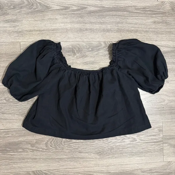 Abercrombie & Fitch Womens Crop Top Size S Black Linen Cotton Off The Shoulder‎ - Image 10
