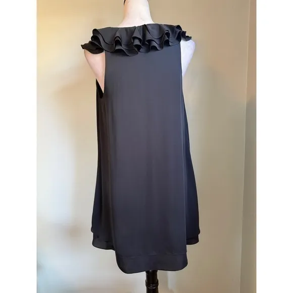 Amanda Uprichard Black Ruffle V-Neck‎ Sleeveless Shift Mini Dress Small classic - Image 6