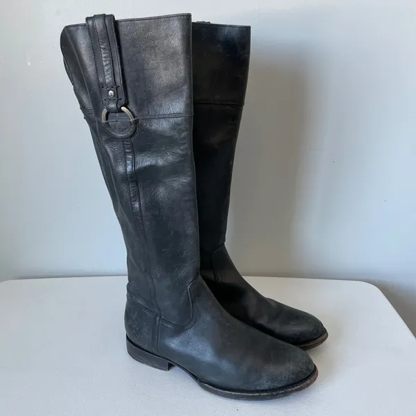 Frye Jamie Ring Tall Distressed Black Leather Riding Boots Size Women's 9 - Image 2